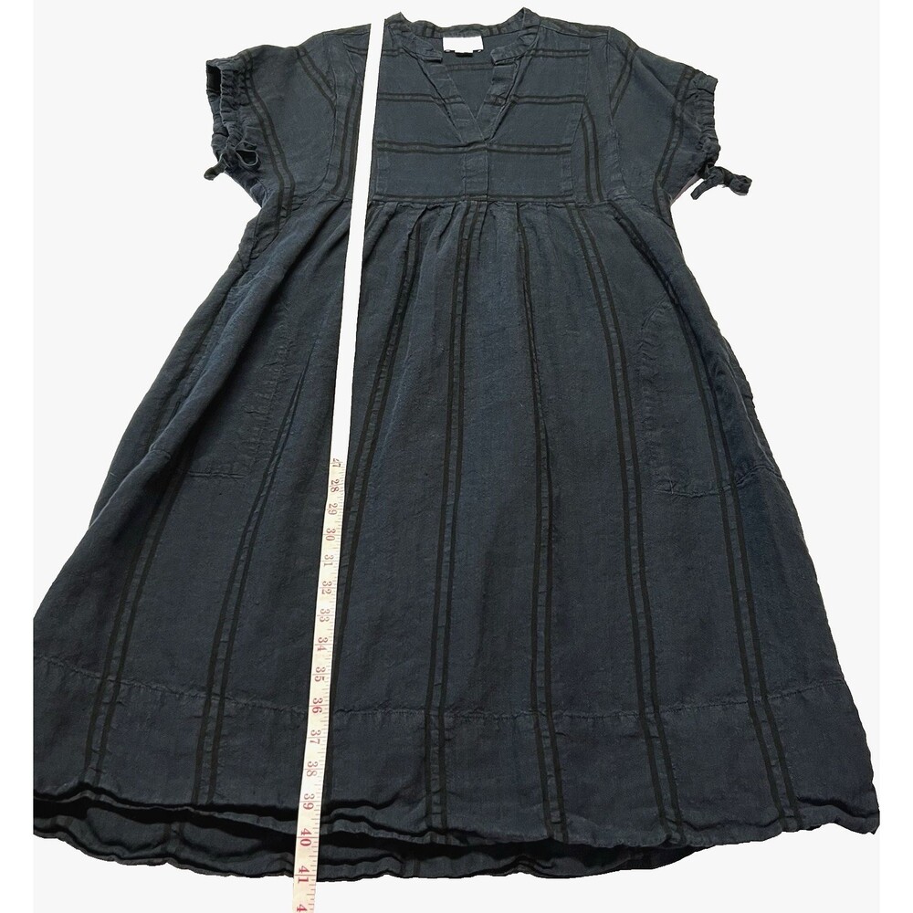 Steven Alan Womens 99% Linen Cotton Navy Black Stripe Dress USA Made Boho Medium - Picture 16 of 16